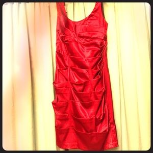 Red Bisou Bisou satin cocktail dress